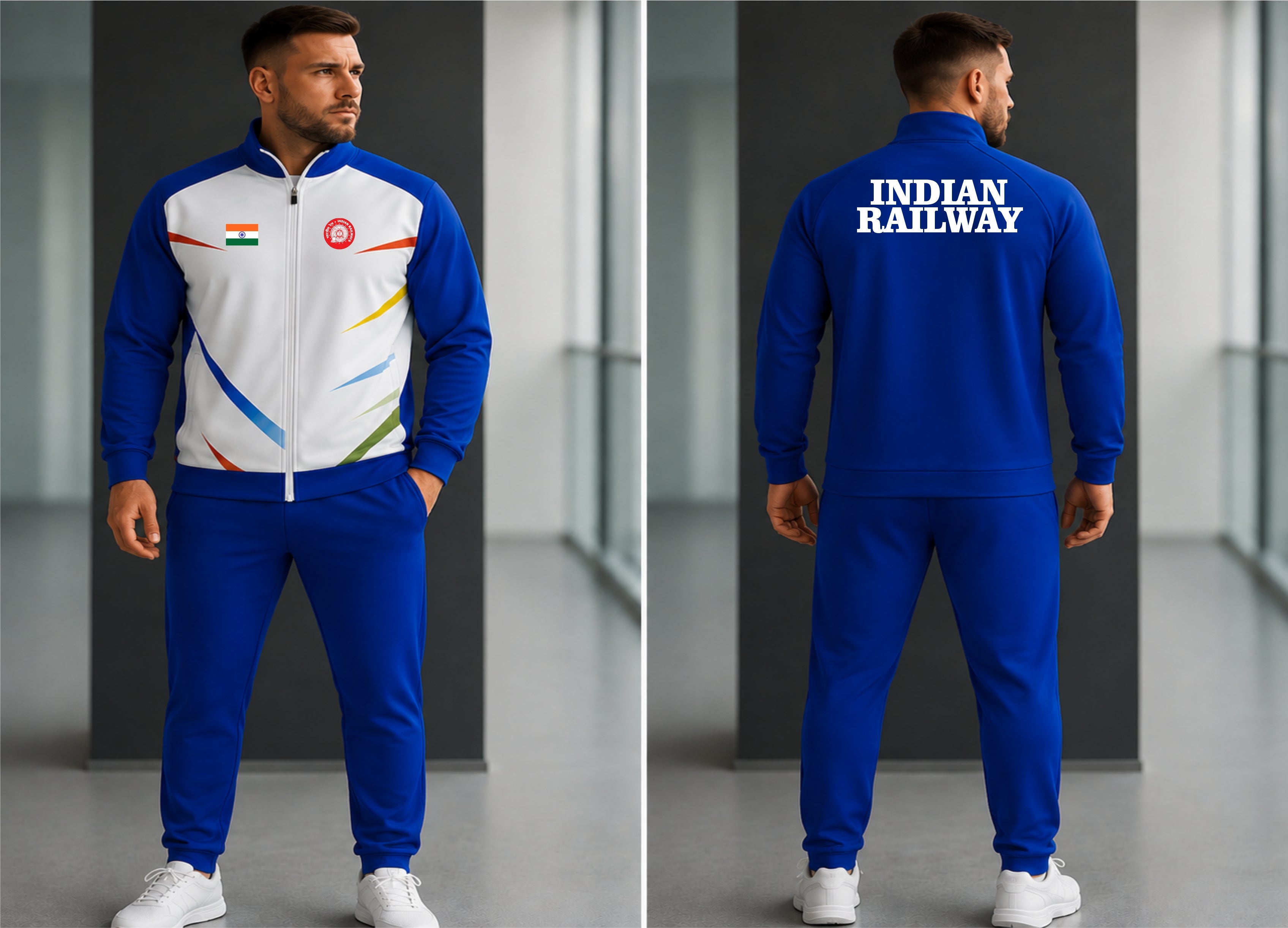 INDIAN RAILWAY TRACKSUIT ROYAL BLUE WHITE