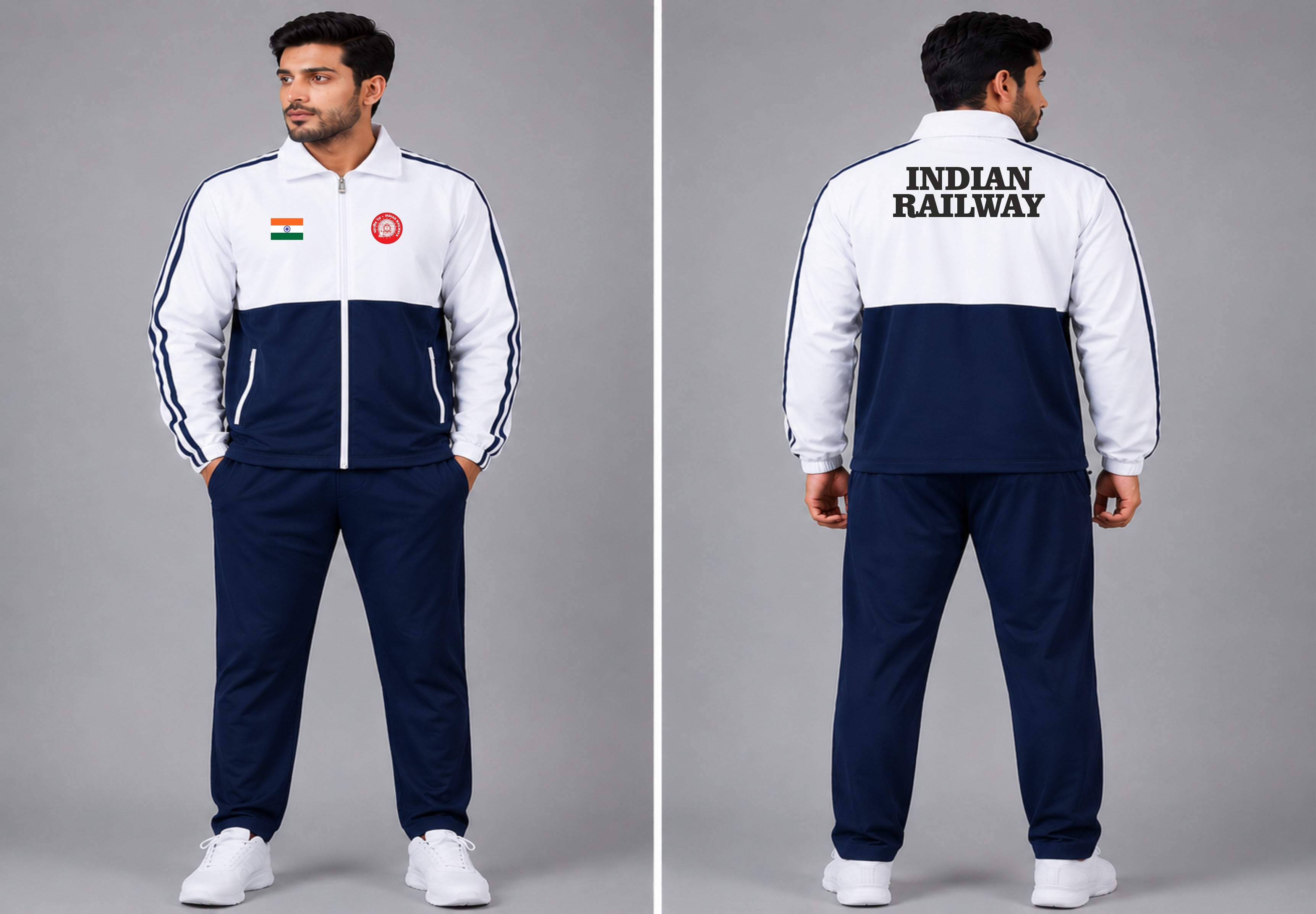 INDIAN RAILWAY TRACKSUIT WHITE NAVY BLUE
