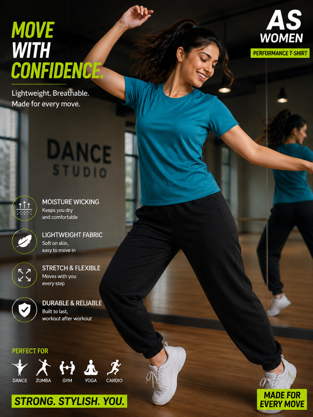Women’s Performance Sports T-Shirt – Quick Dry, Breathable & Stretchable