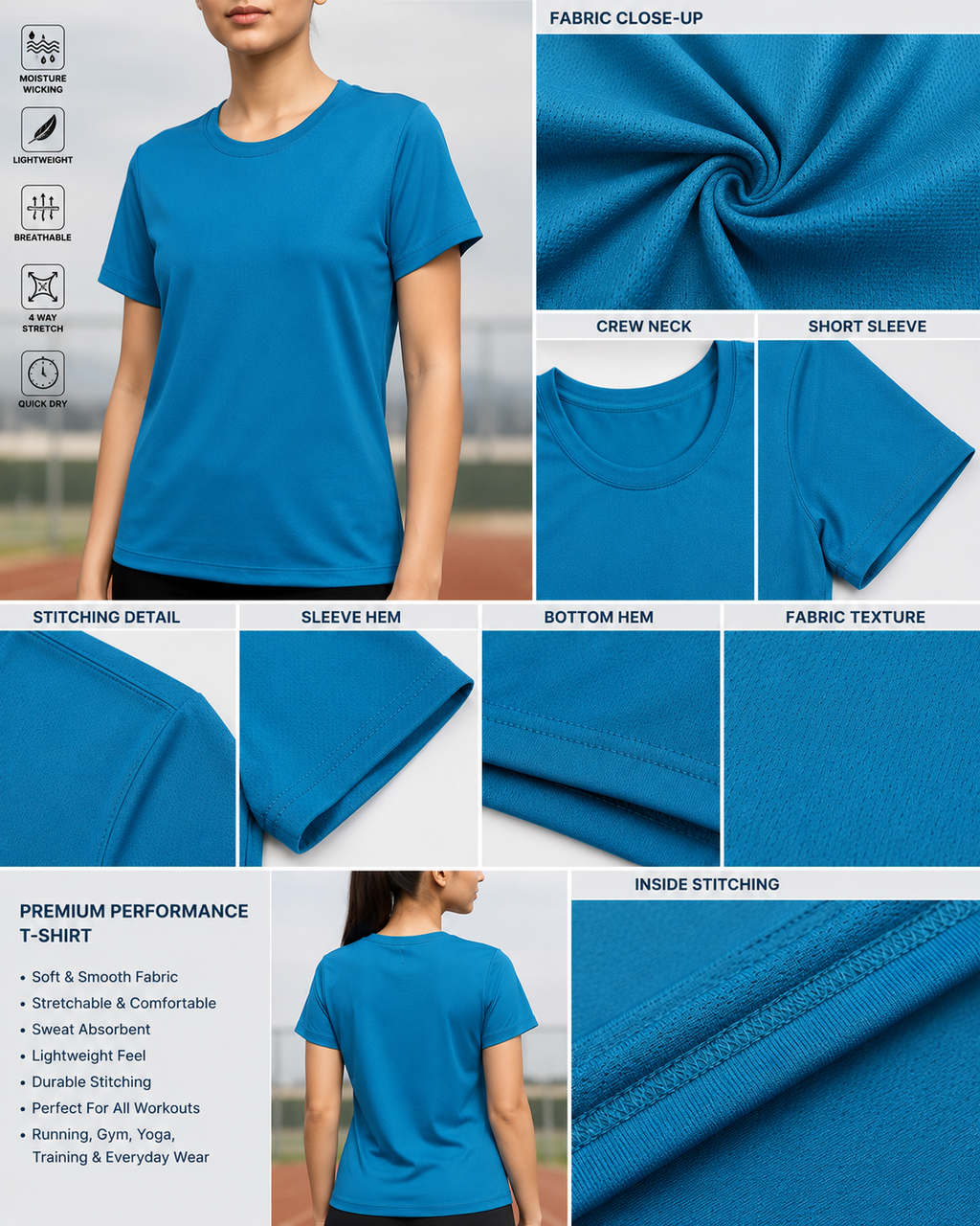 Women’s Performance Sports T-Shirt – Quick Dry, Breathable & Stretchable