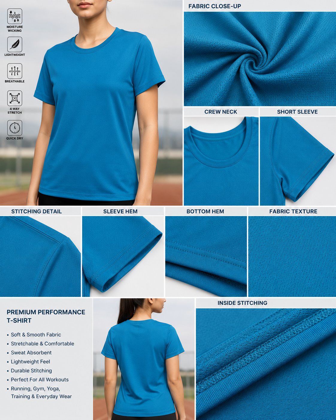 Women’s Performance Sports T-Shirt – Quick Dry, Breathable & Stretchable