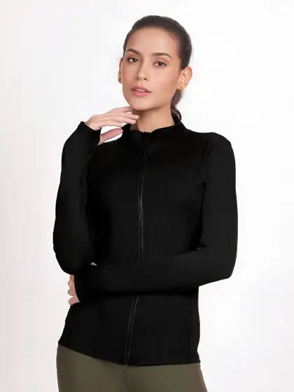 Black Dry Fit Jacket for Women Aryan Sports