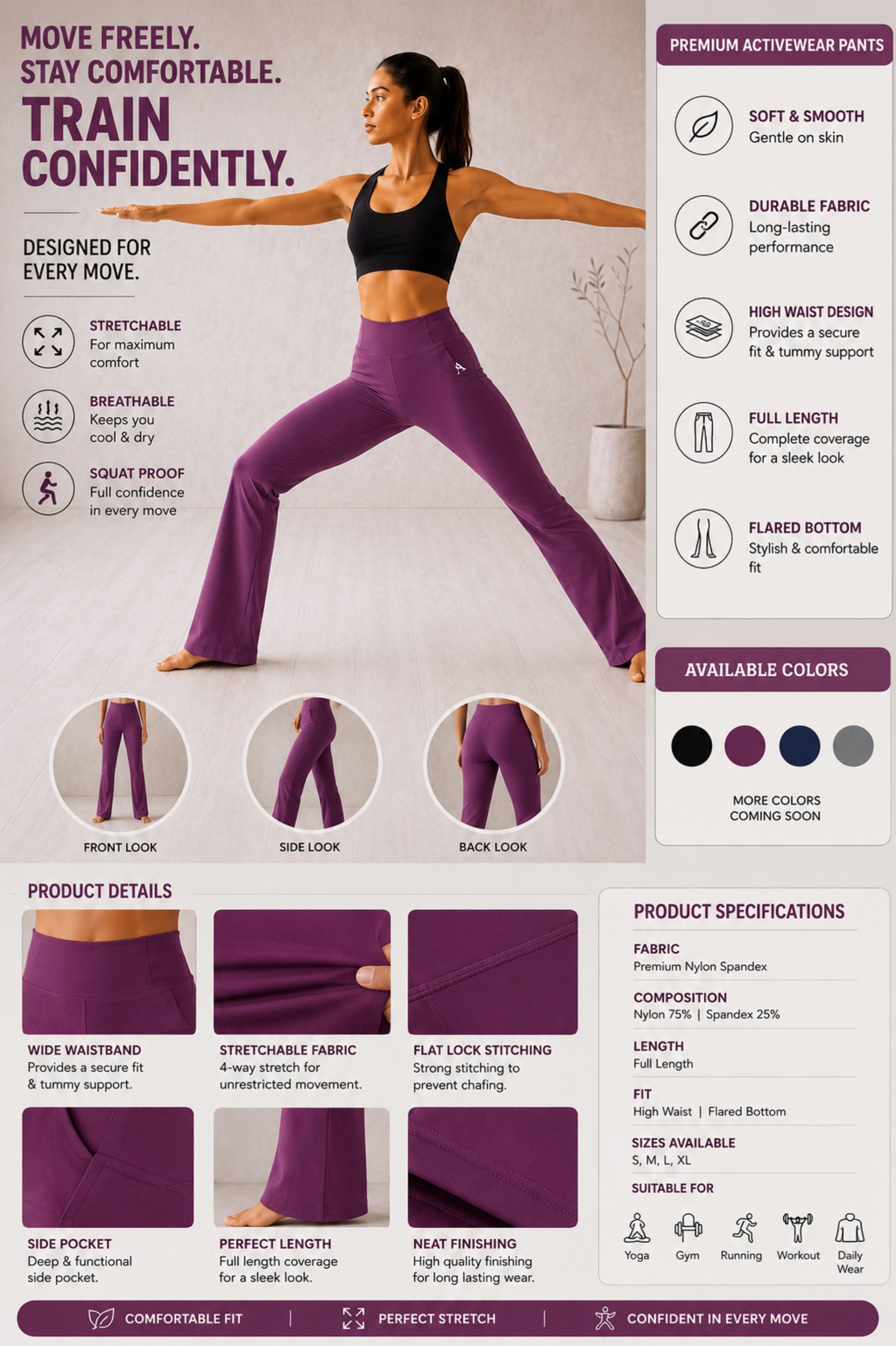 Women’s High-Waist Flare Pant               Stretch freely. Move comfortably. Flare in style.